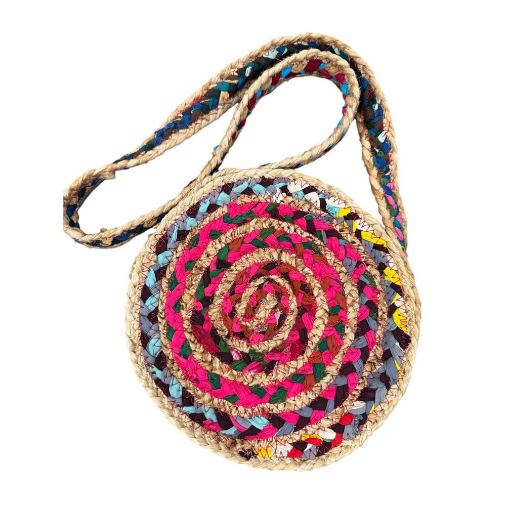 Uncommon Goods Repurposed Sari Jute Boho Woven Round Purse